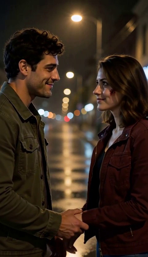 At 2.5 seconds, the same two fictional characters hold hands with both faces visible